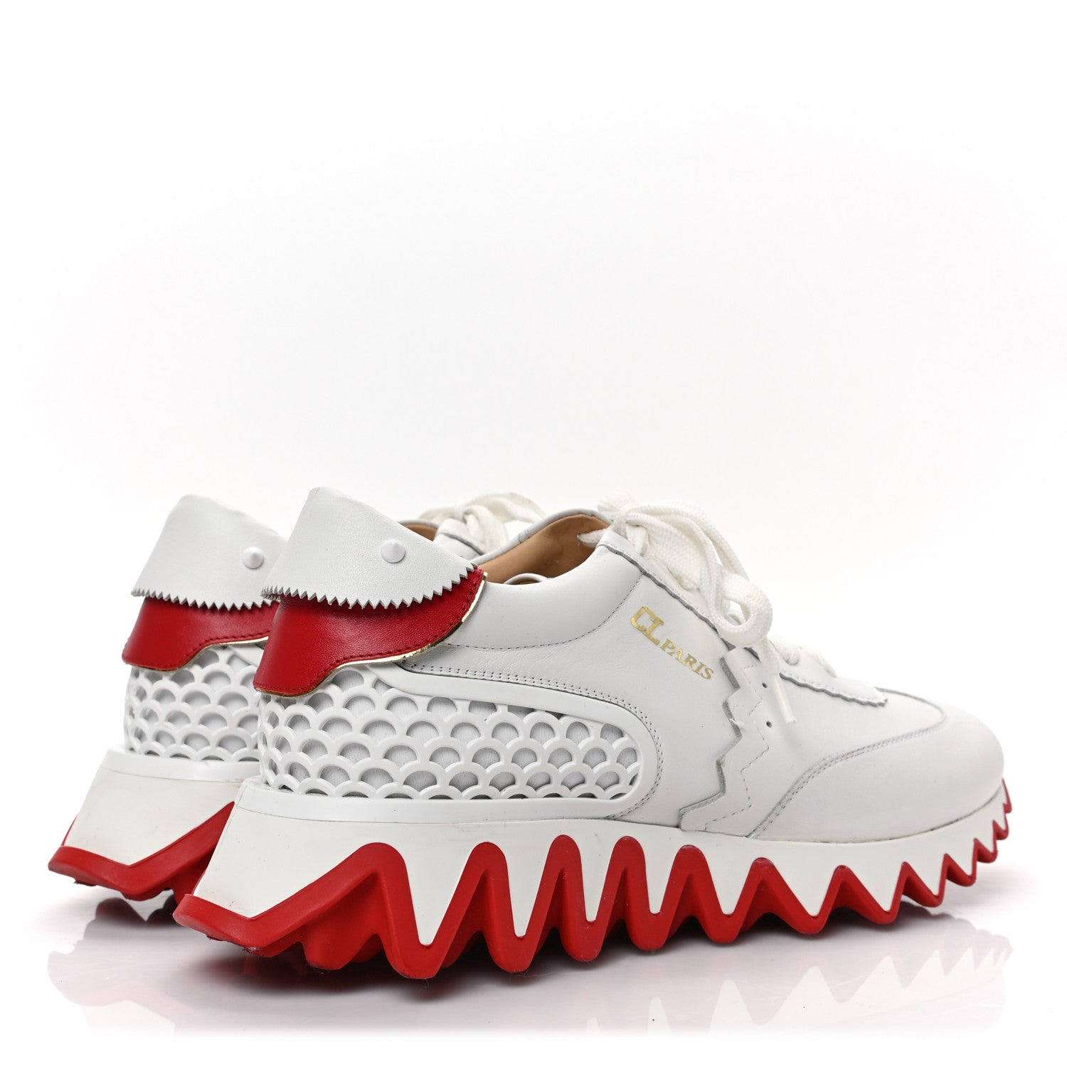 Christian Louboutin Calfskin Neoprene Womens Loubishark Sneakers 40 White 4 of 8