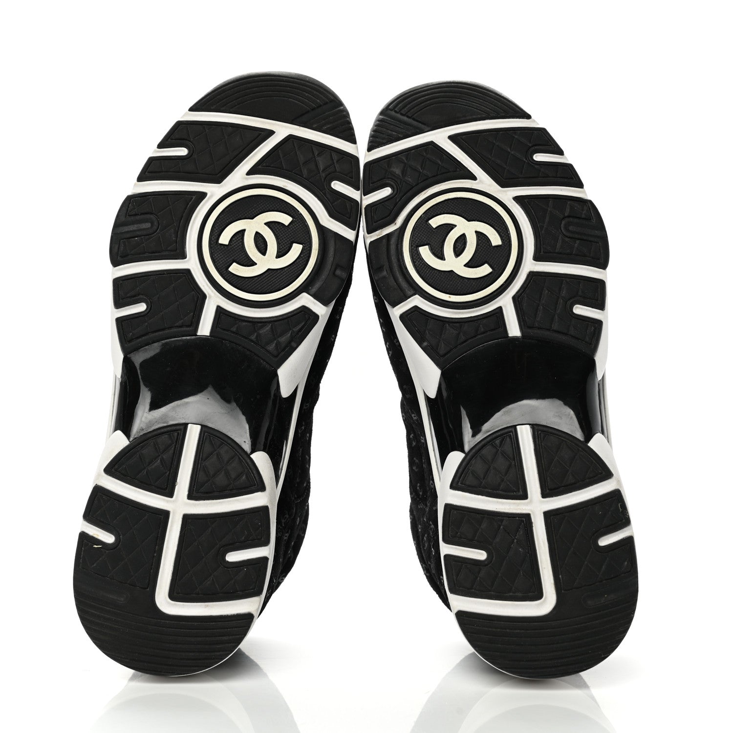 Chanel Suede Calfskin Printed CC Sneakers 38.5 Black 5 of 10