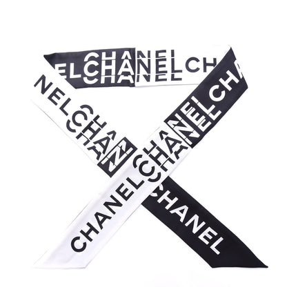 Chanel Silk Logo Slim Bandeau Scarf Black White 1 of 4