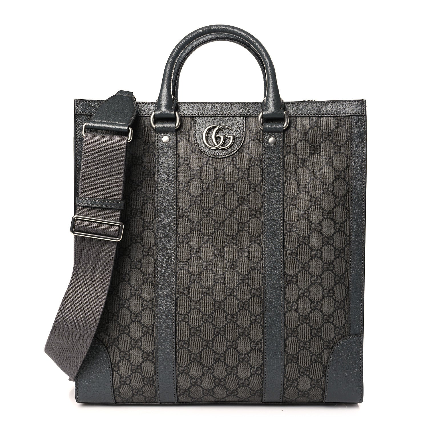 Gucci GG Supreme Monogram Textured Dollar Calfskin Medium Ophidia Tote Grey Black Graphite Grey 1 of 8