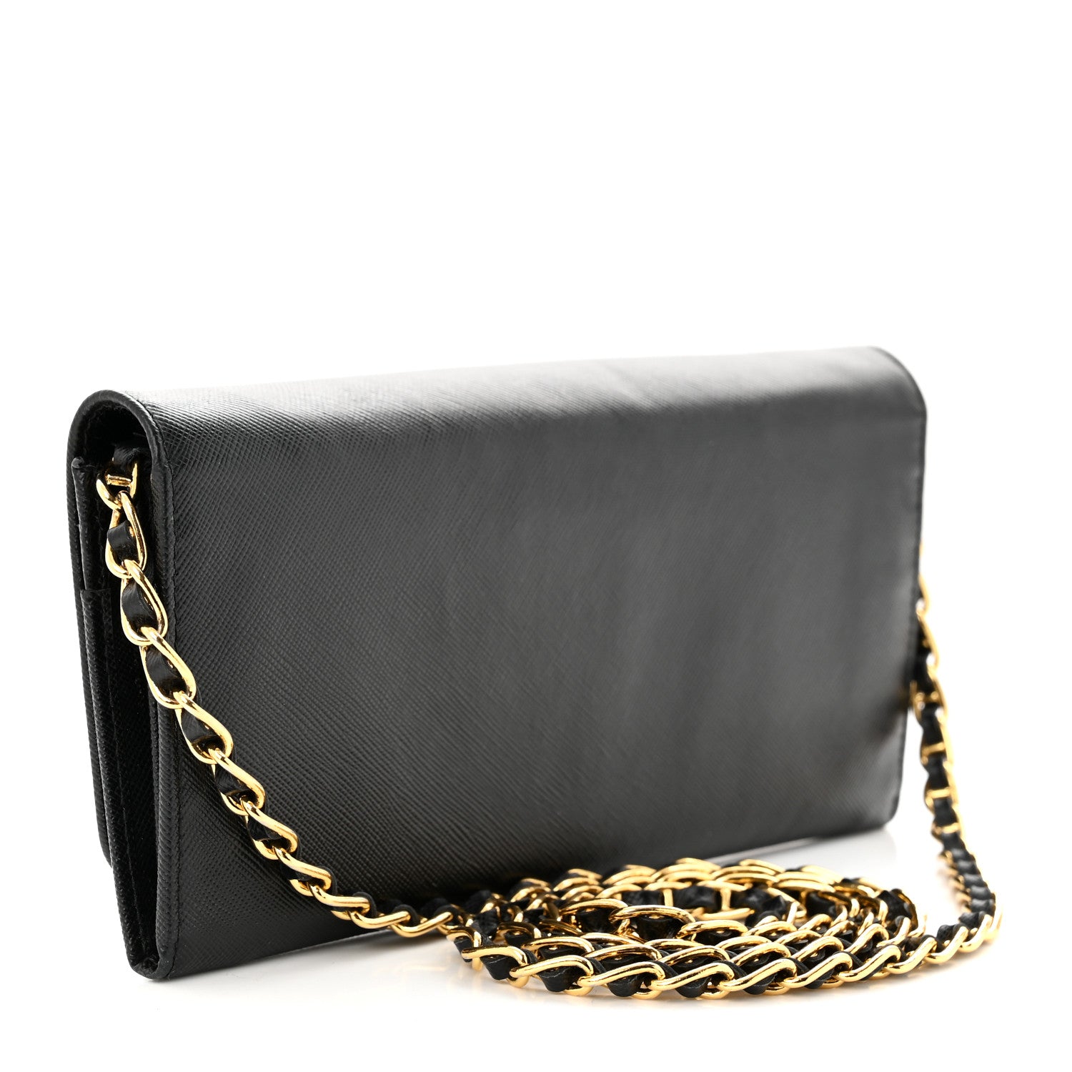 Prada Saffiano Metal Oro Chain Wallet Black 3 of 11