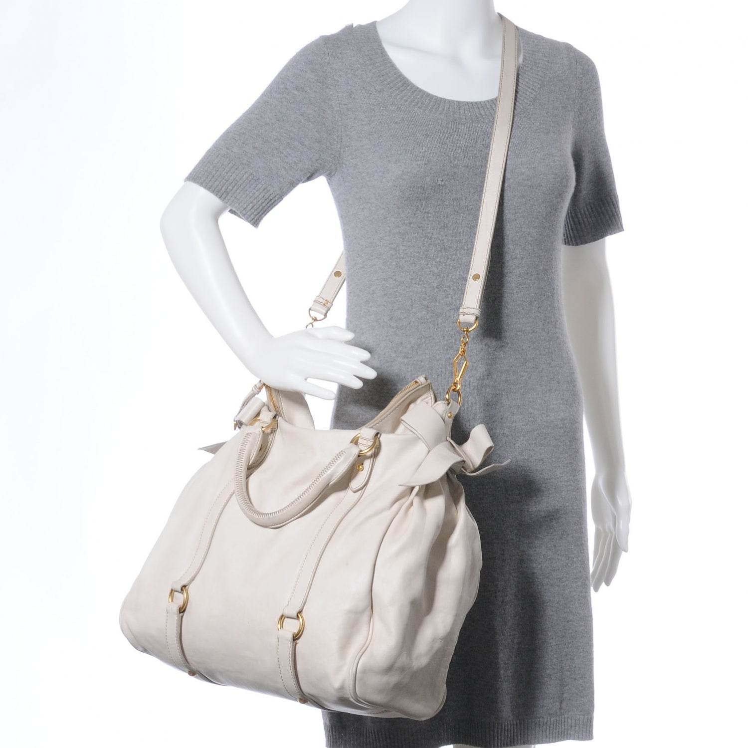 Miu Miu Vitello Lux Bow Bag Ivory 2 of 11