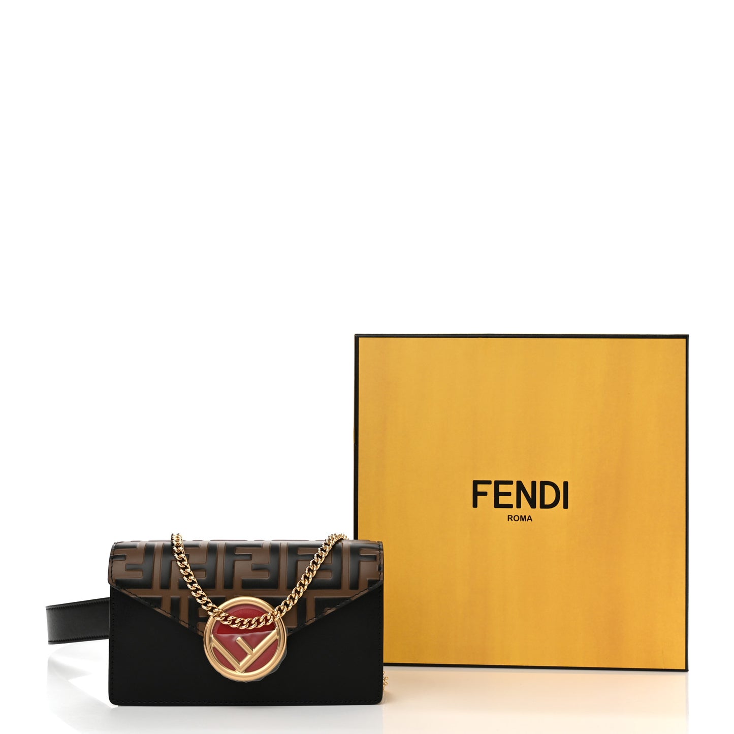 Vitello Liberty F is Fendi Bi-Color FF 1974 Embossed Envelope Belt Bag Maya Black