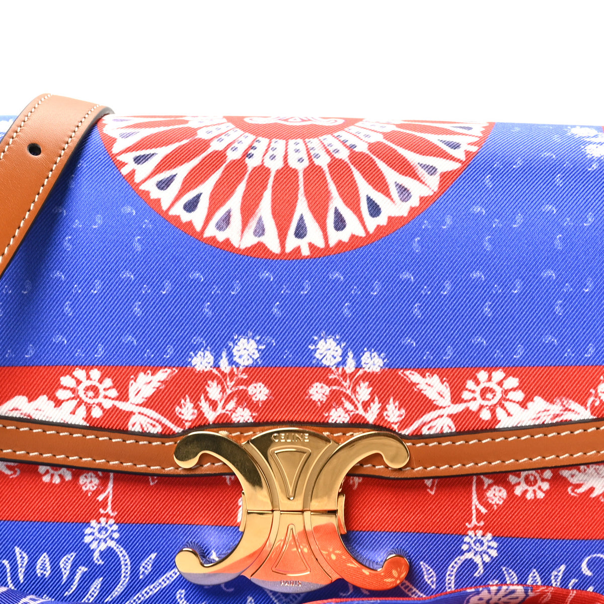 Natural Calfskin Silk Teen Triomphe Bag Navy Red
