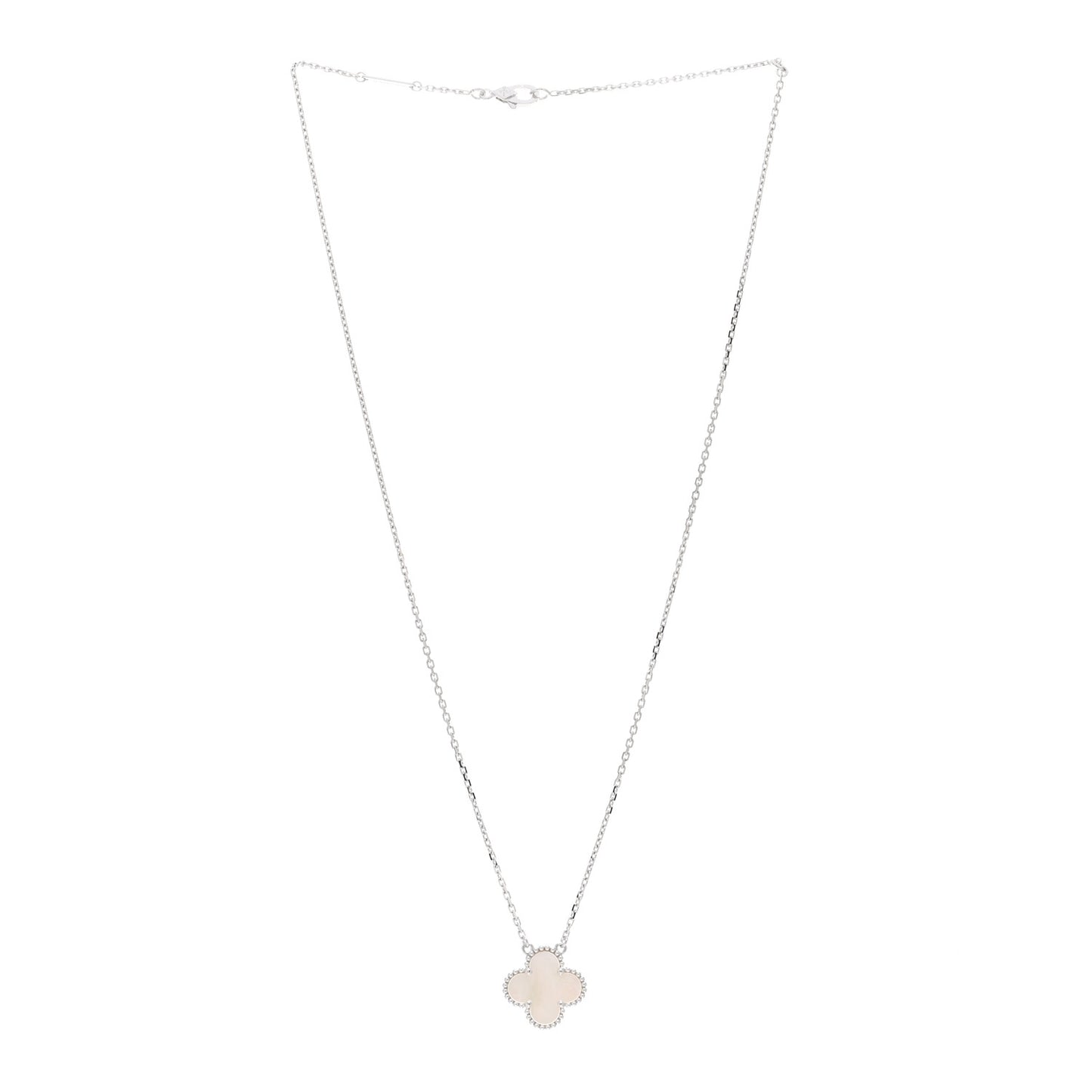 18K White Gold Mother of Pearl Vintage Alhambra Pendant Necklace