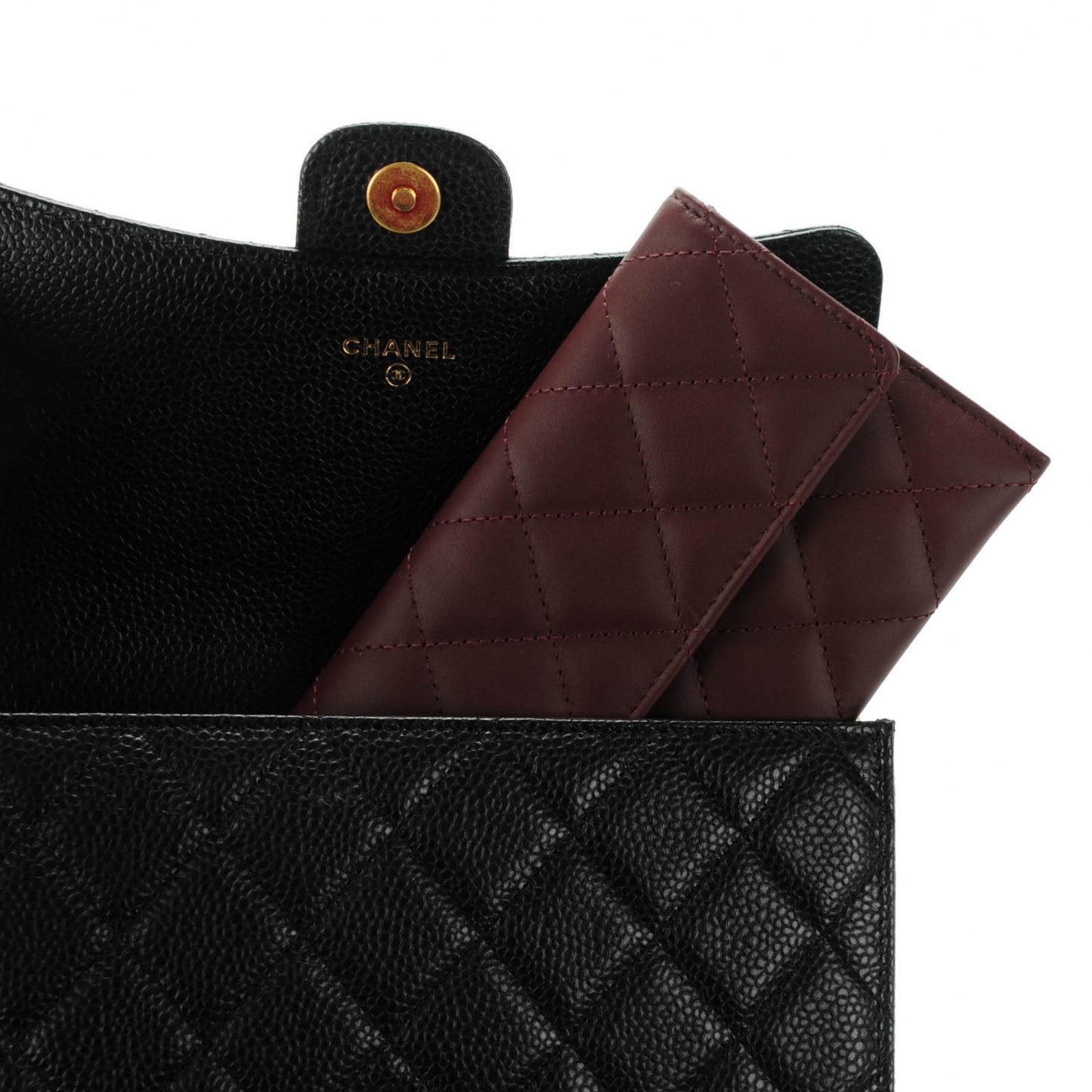 Caviar Quilted Wallet on Removable Chain Black