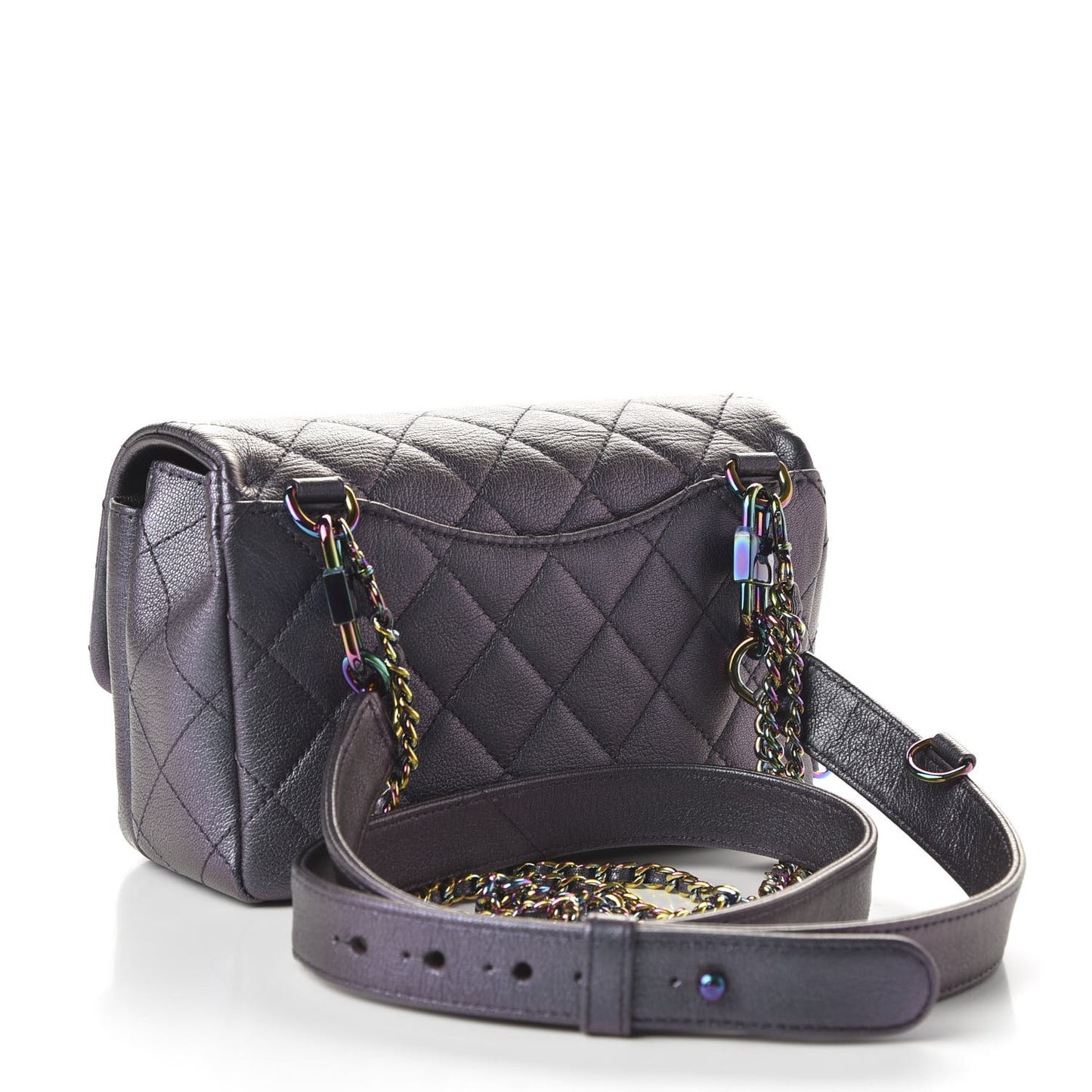 Iridescent Goatskin Quilted Small Double Carry Waist Chain Flap Purple