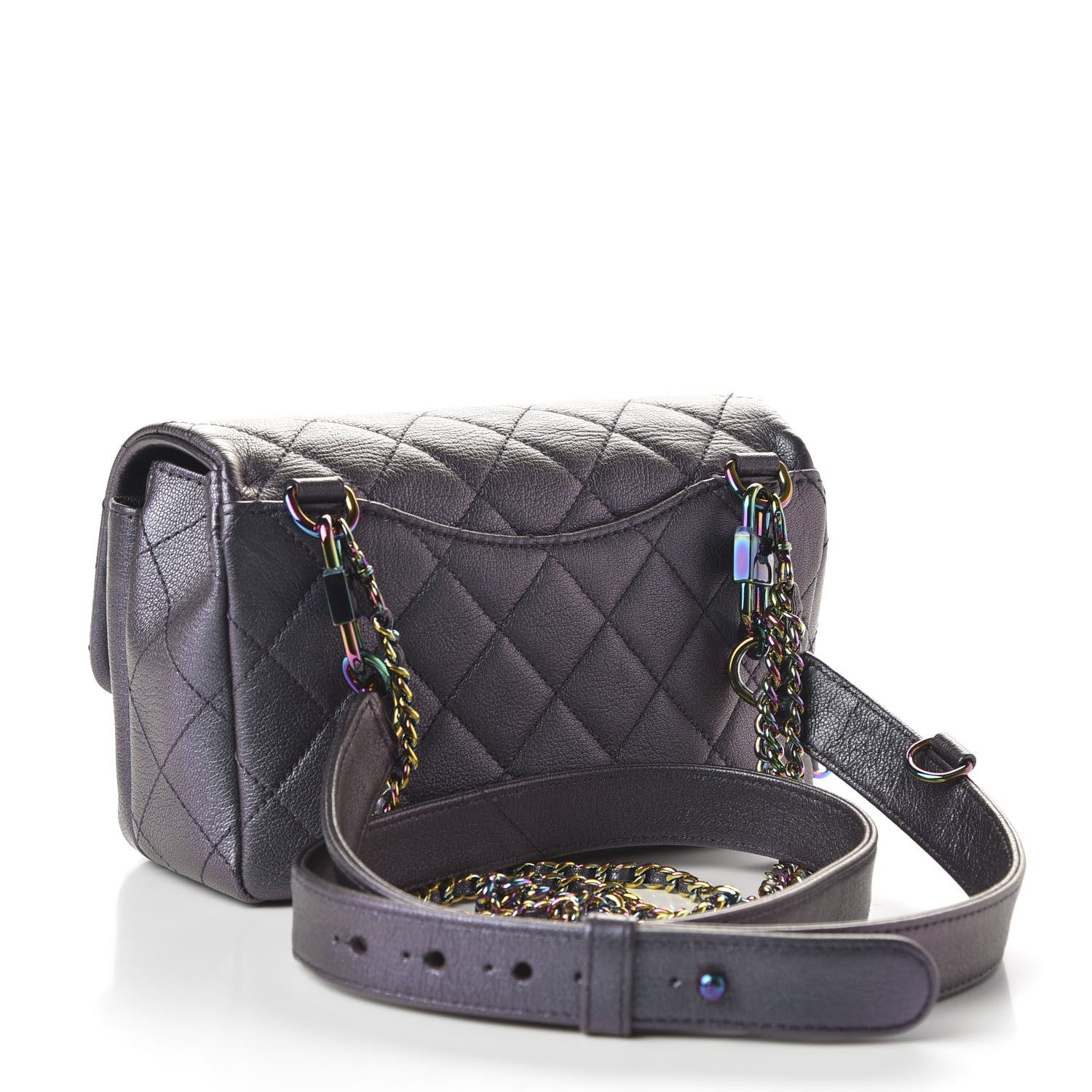 Chanel Iridescent Goatskin Quilted Small Double Carry Waist Chain Flap Purple 3 of 10