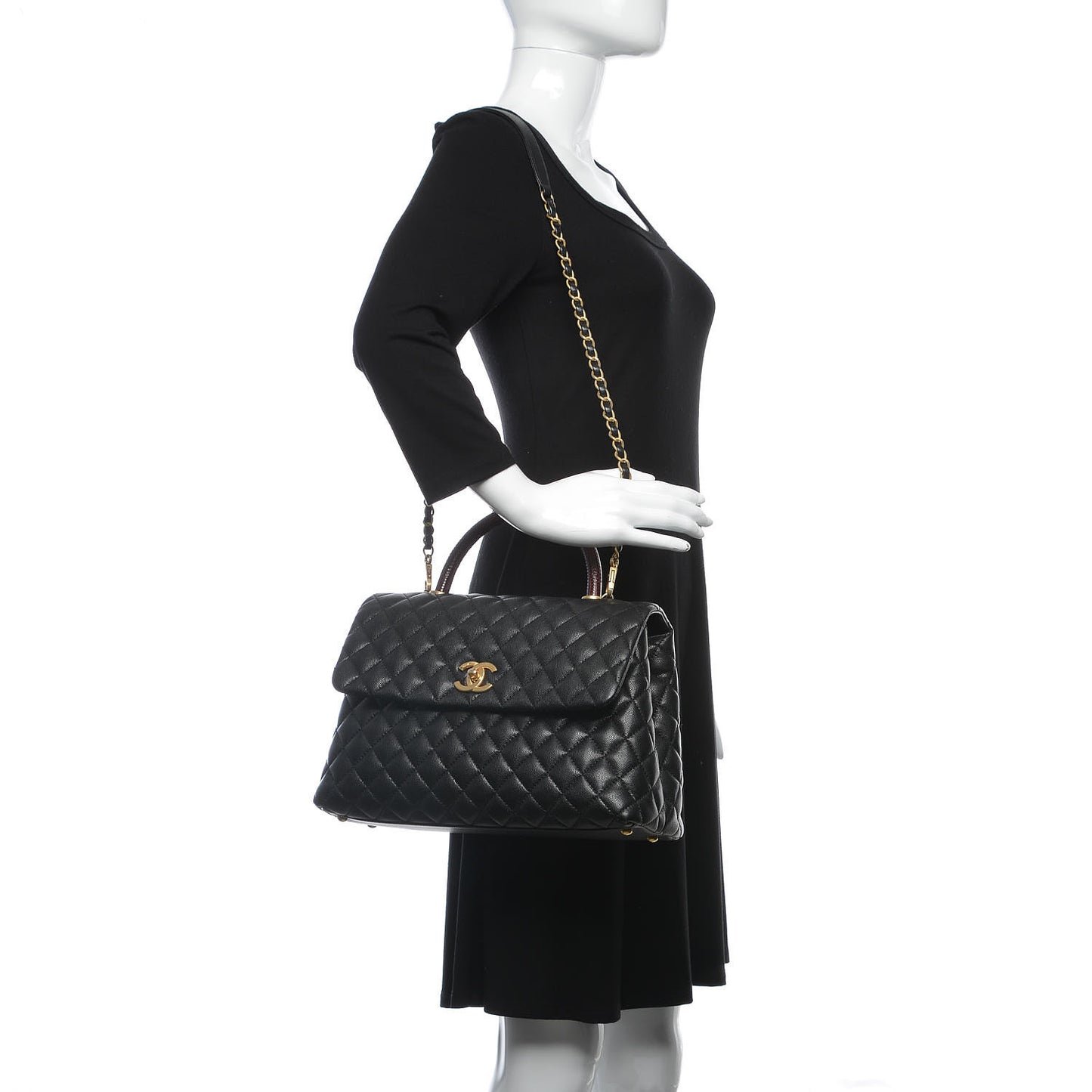 Caviar Lizard Quilted Medium Coco Handle Flap Black