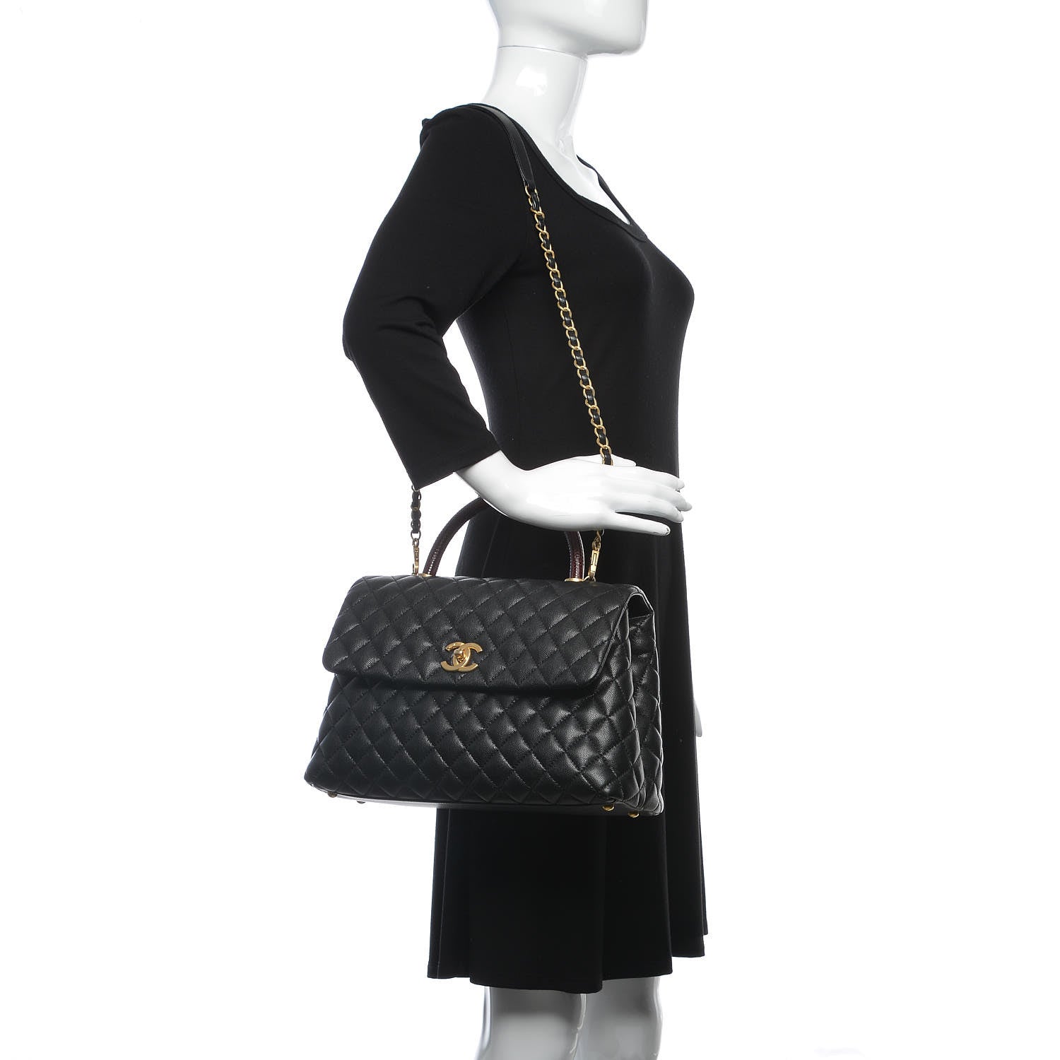Chanel Caviar Lizard Quilted Medium Coco Handle Flap Black 2 of 8