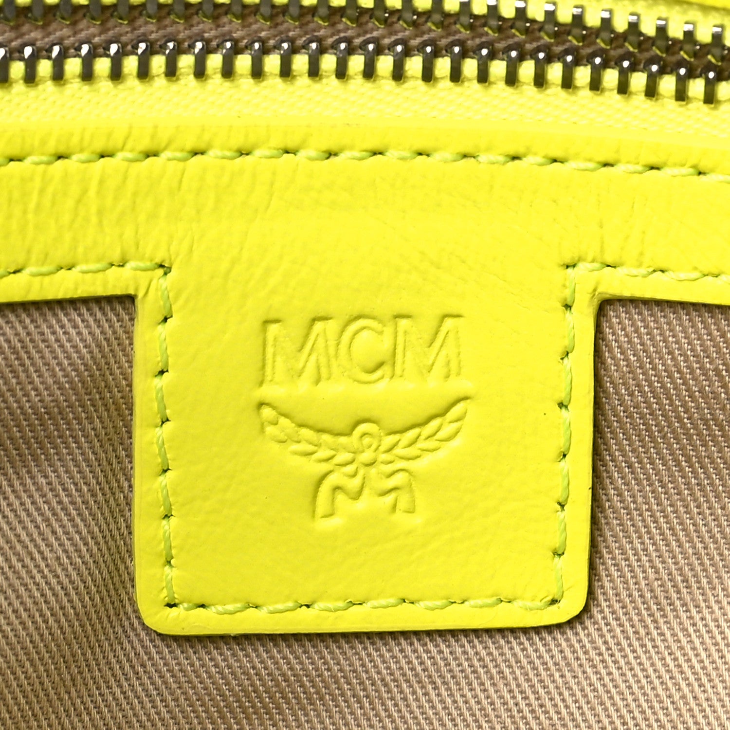 MCM Visetos Calfskin Zip Pouch Yellow 6 of 9