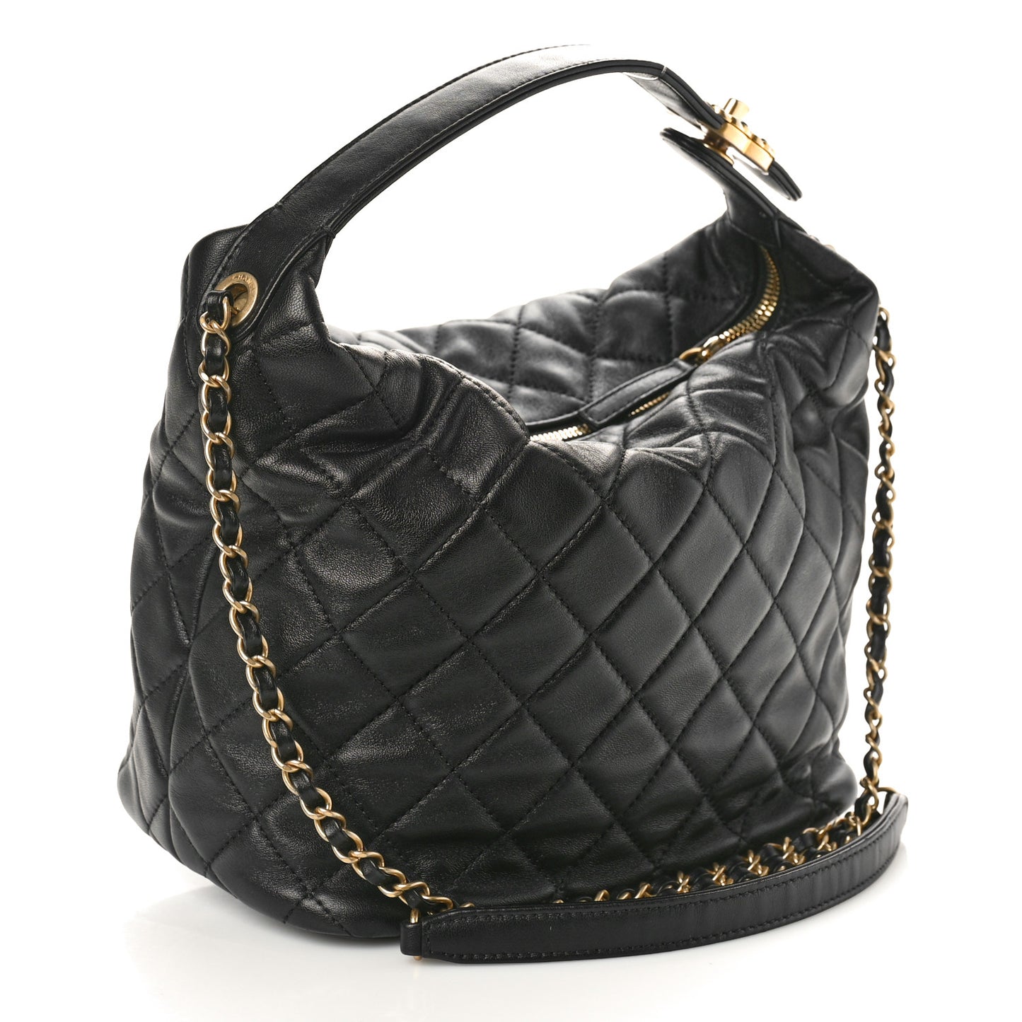 Lambskin Quilted Large Perfect Meeting Hobo Black
