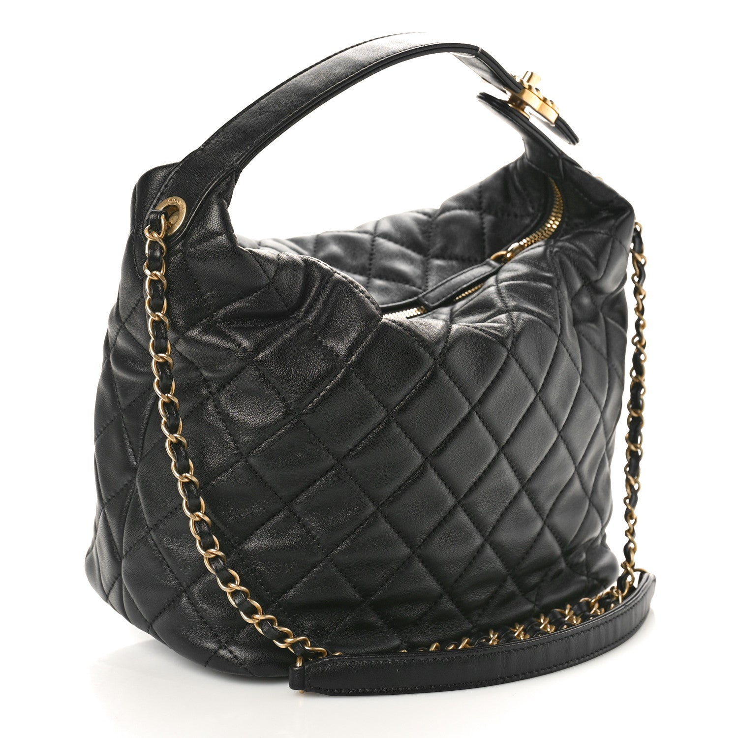 Chanel Lambskin Quilted Large Perfect Meeting Hobo Black 3 of 10