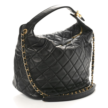 Chanel Lambskin Quilted Large Perfect Meeting Hobo Black 3 of 10
