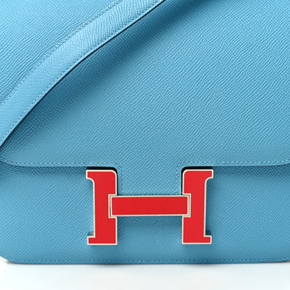 Hermes Epsom Enamel Constance 24 Bleu du Nord Rouge 9 of 12