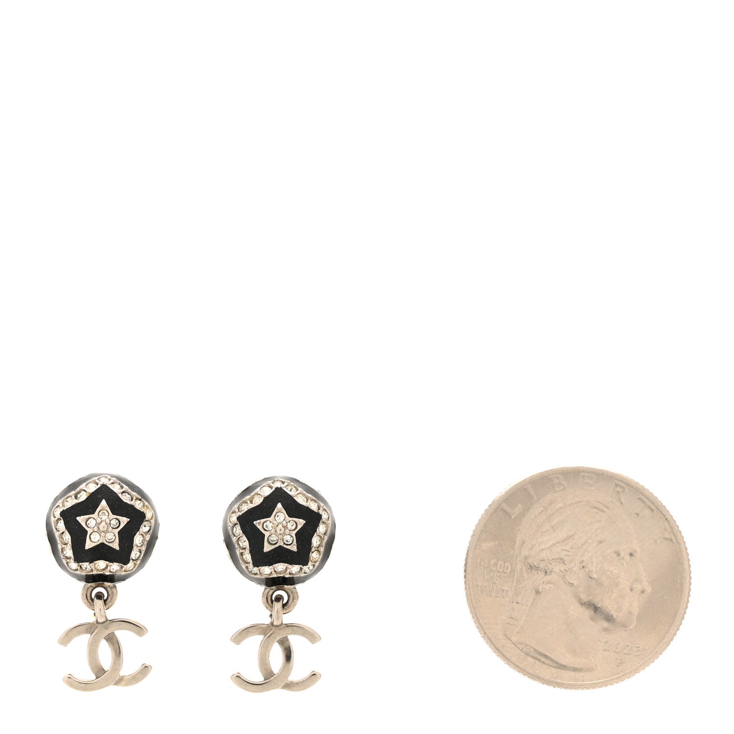 Chanel Resin Crystal CC Ball Drop Earrings Black Silver 2 of 4