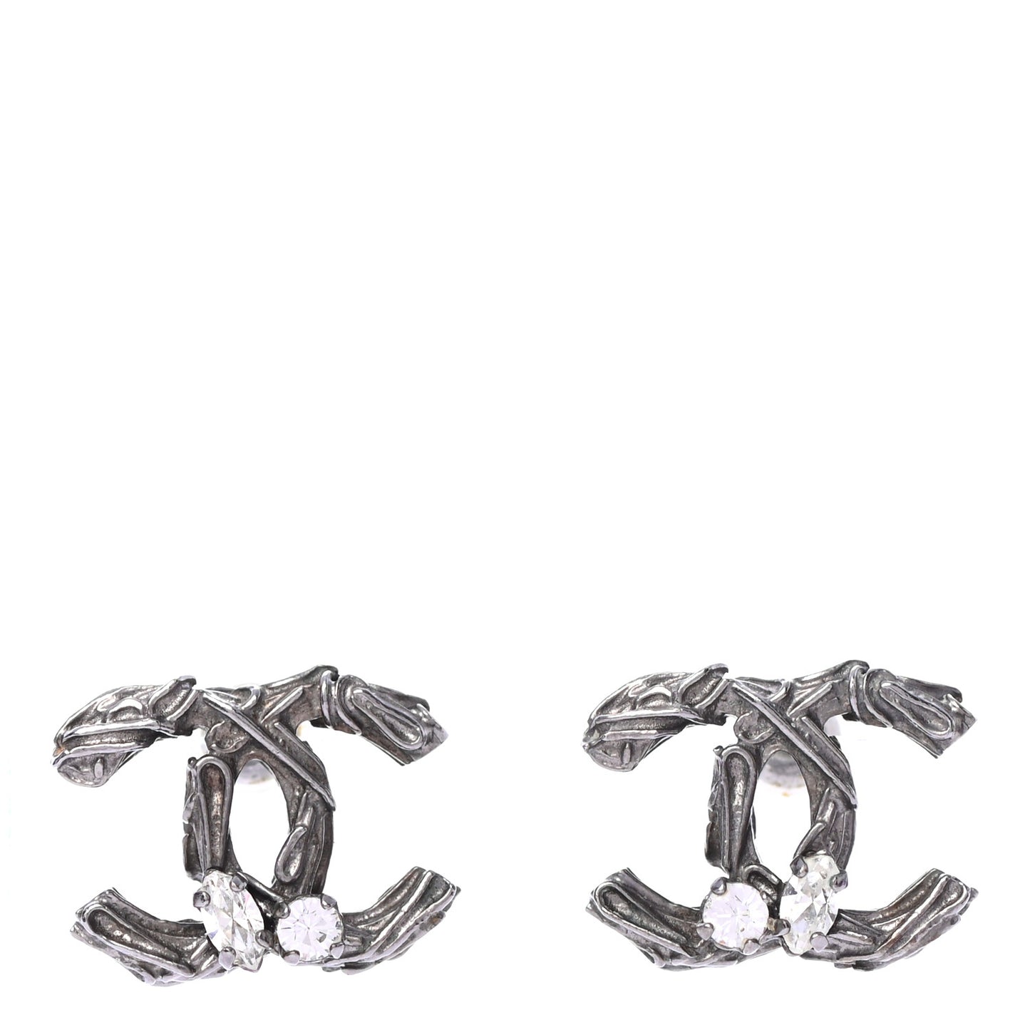 Crystal Textured CC Earrings Ruthenium