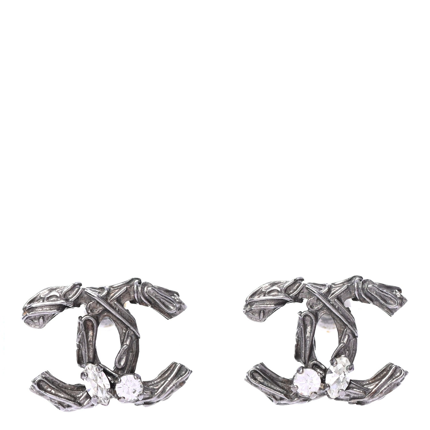 Chanel Crystal Textured CC Earrings Ruthenium 1 of 4