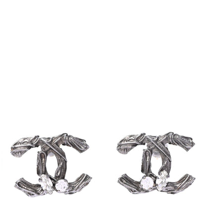 Chanel Crystal Textured CC Earrings Ruthenium 1 of 4