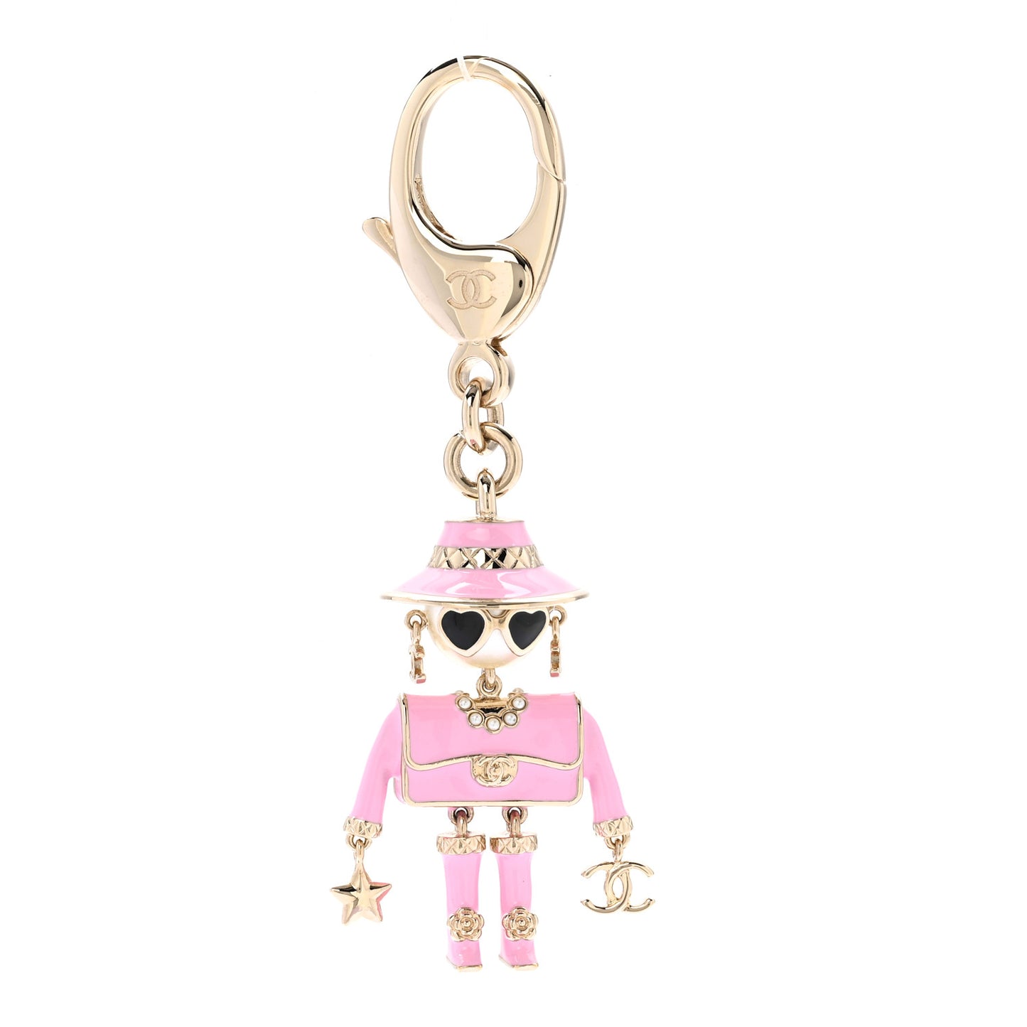 Metal Pearl Coco Mademoiselle Figurine Bag Charm Pink Gold Black