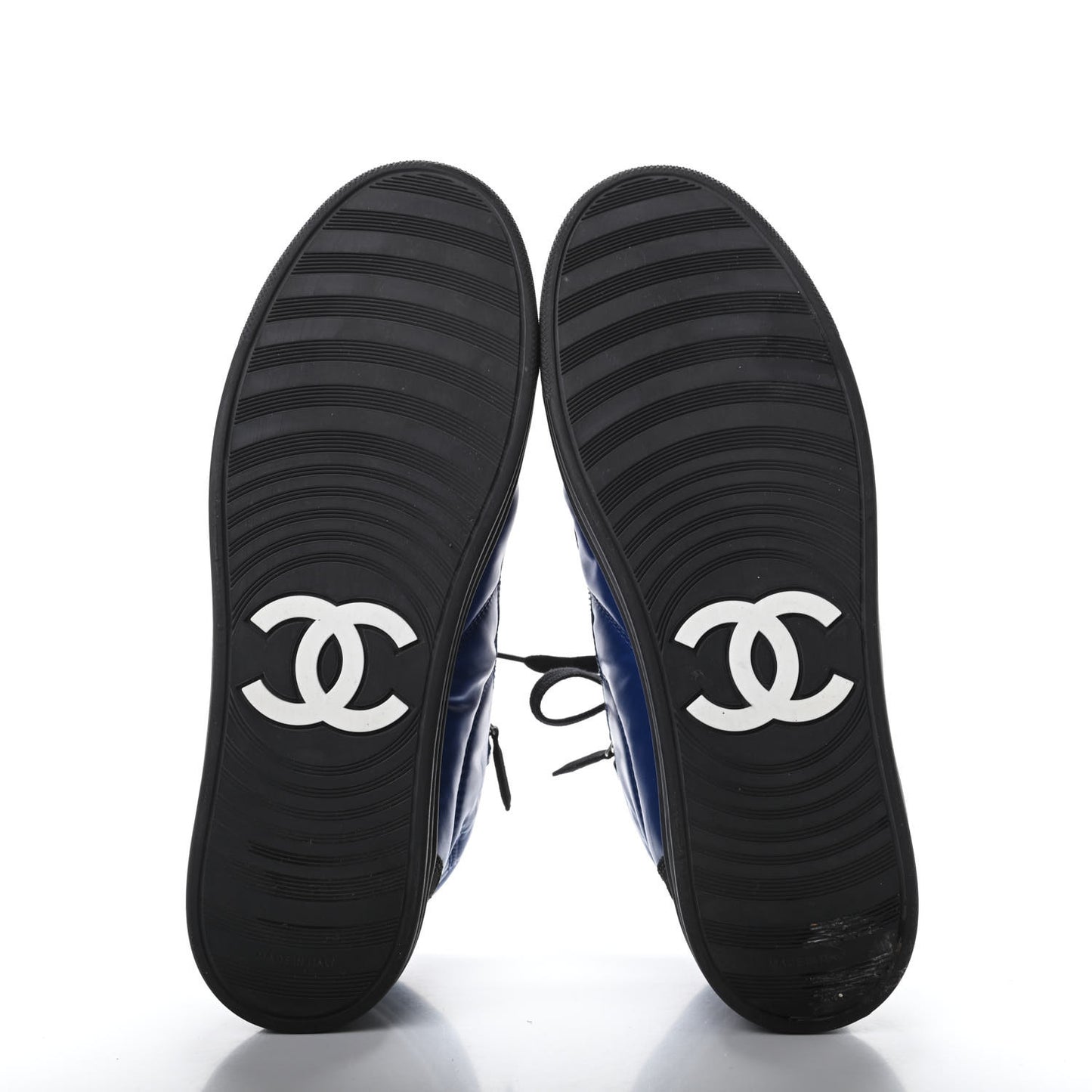Calfskin Pearl High Top CC Sneakers 38 Black Blue