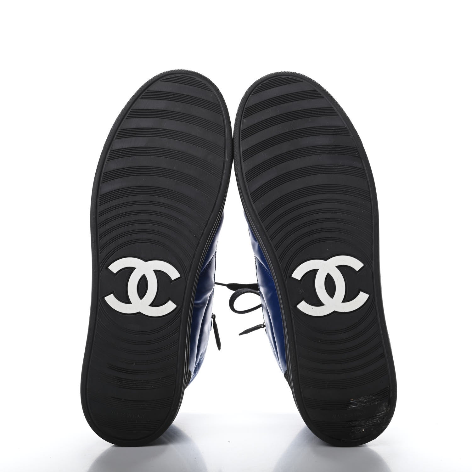 Chanel Calfskin Pearl High Top CC Sneakers 38 Black Blue 5 of 9