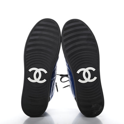 Chanel Calfskin Pearl High Top CC Sneakers 38 Black Blue 5 of 9