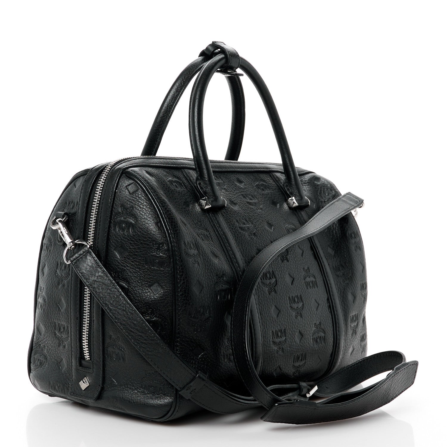 MCM Calfskin Ottomar Monogram Medium Boston Bag Black 3 of 11