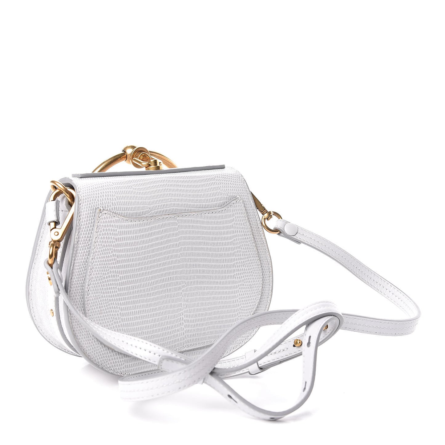 Calfskin Suede Lizard Embossed Small Nile Bracelet Bag Light Cloud