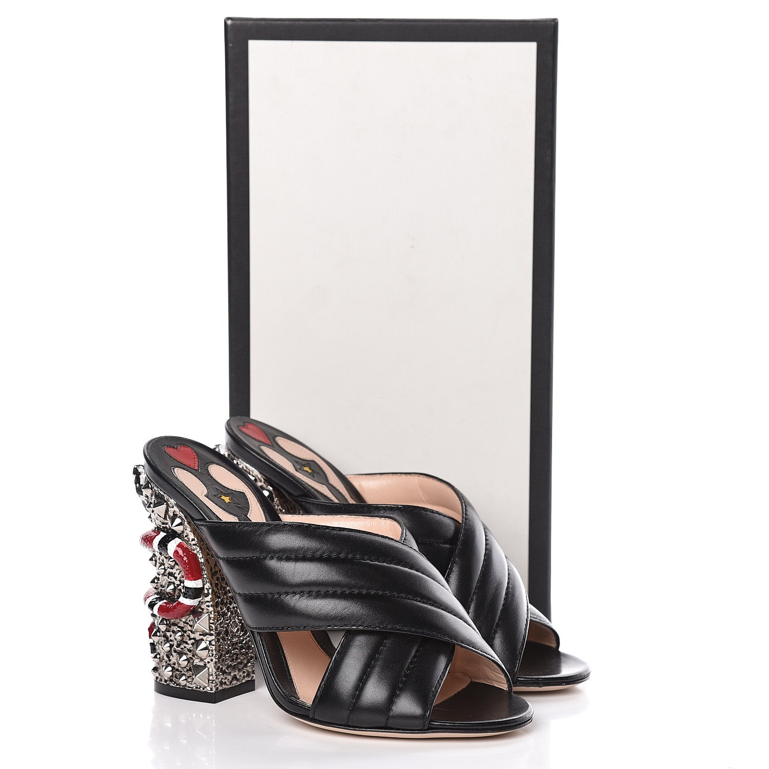 Gucci Malaga Kid Kingsnake Webby Crossover High Heel Slide Sandals 37.5 Black 14 of 14