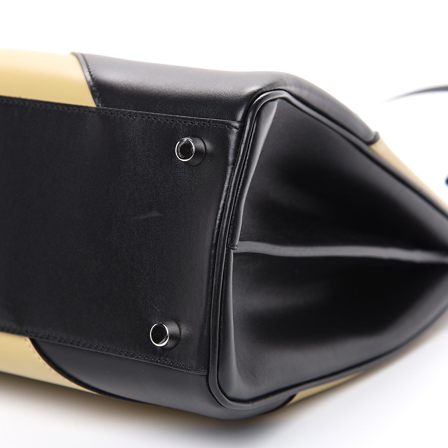 Gucci Smooth Calfskin Diagonal Striped Medium Zumi Top Handle Bag Black Beige 10 of 10