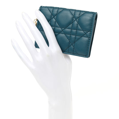 Christian Dior Lambskin Cannage Small Lady Dior Flap Card Holder Deep Ocean 2 of 9