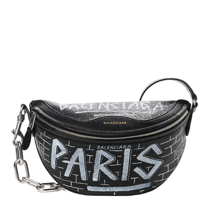 Balenciaga Agneau Arena Graffiti All Over XXS Souvenir Belt Bag Black White 1 of 9