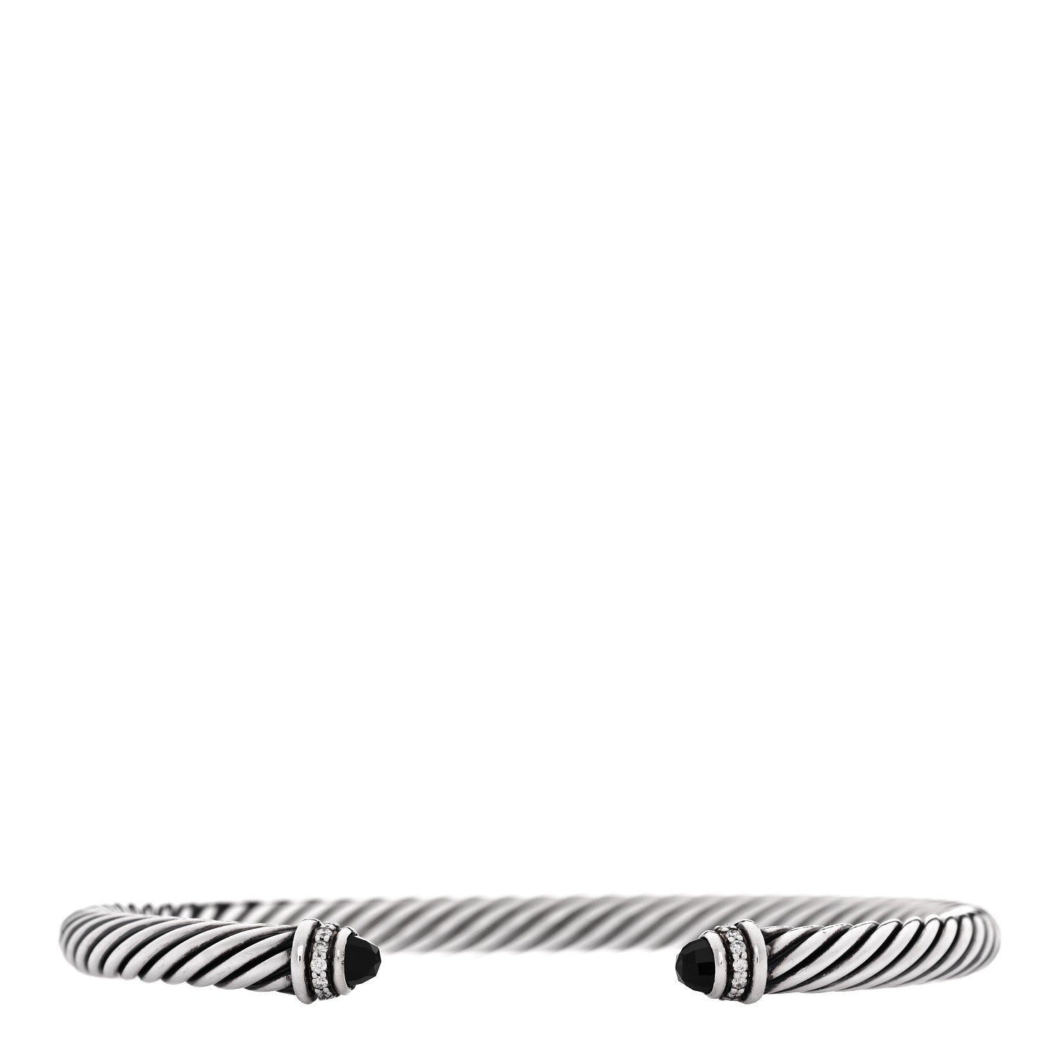 David Yurman Sterling Silver Diamond Black Onyx 5mm Cable Classics Bracelet 1 of 4
