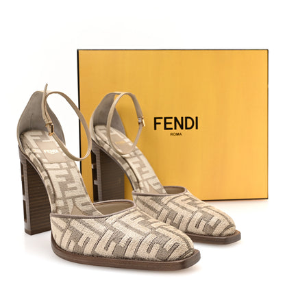 Fendi Chenille Jacquard FF Cut Baguette Ankle Strap 105mm Pumps 41 Tortora Nuvola 8 of 8