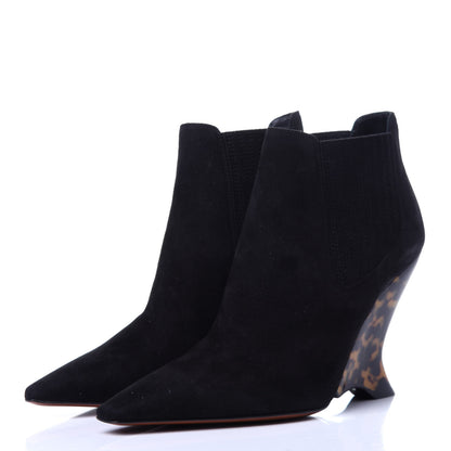 Christian Dior Suede Tortoise Wedge Ankle Boots 35 Black 3 of 10