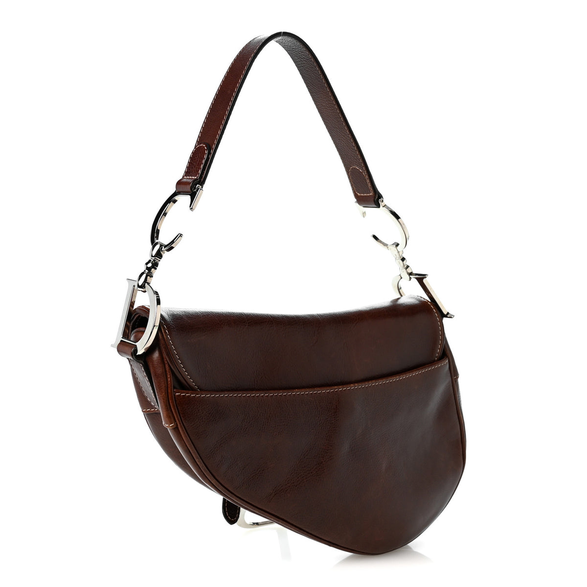 Calfskin Embroidered Romantic Flowers Saddle Bag Brown