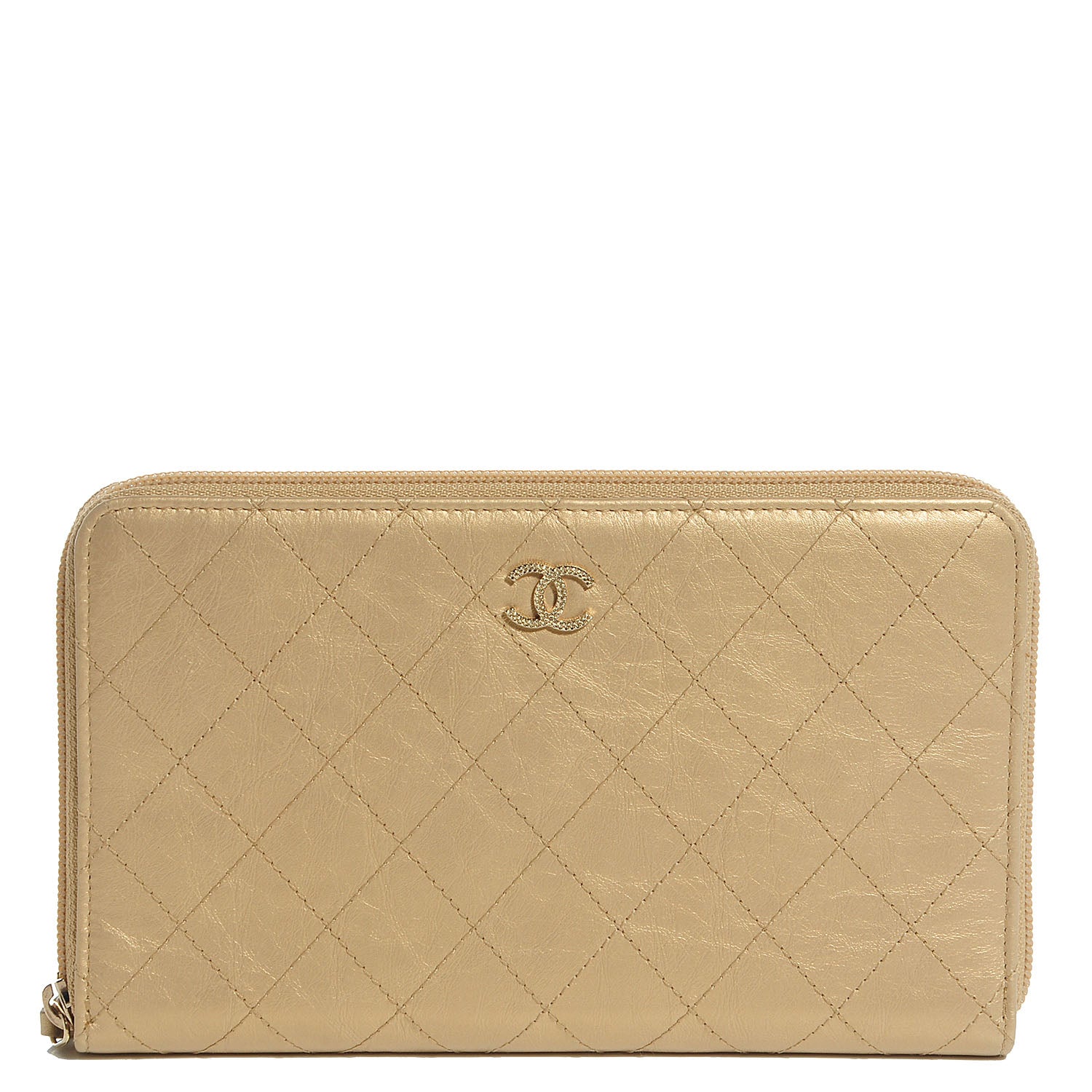 Chanel Calfskin Large Zip Around Wallet Gold 1 of 14