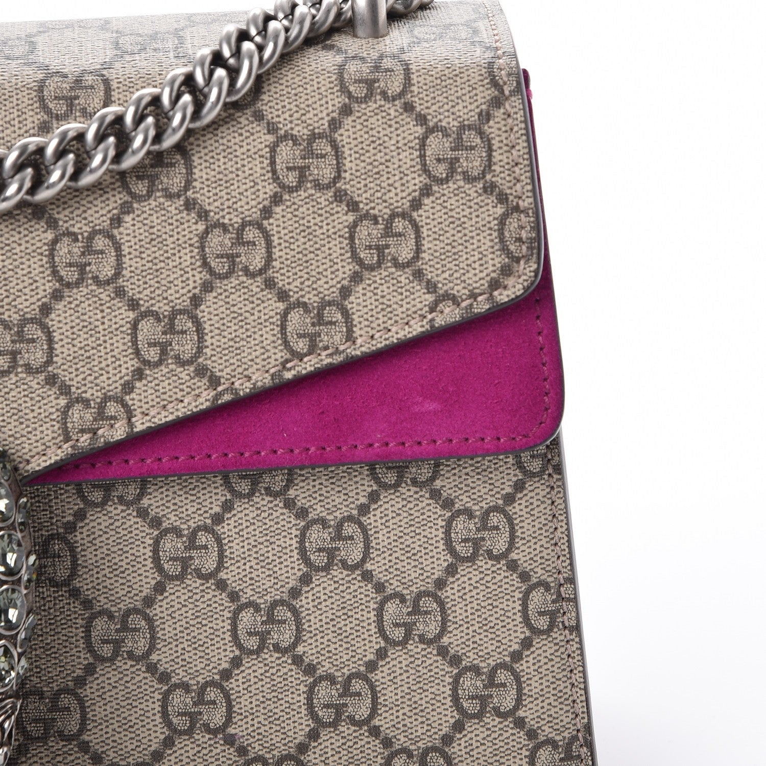 Gucci GG Supreme Monogram Suede Crystal Small Dionysus Shoulder Bag Beige Ebony Bright Purple 10 of 11