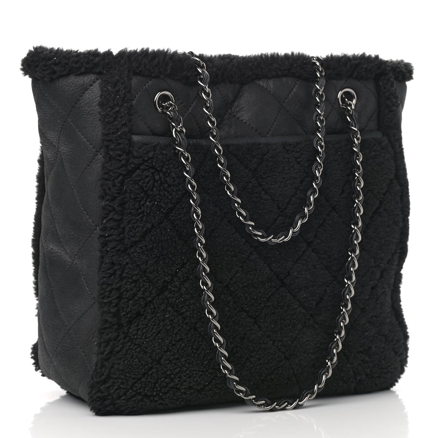 Lambskin Shearling Large Coco Neige Shopping Tote Black