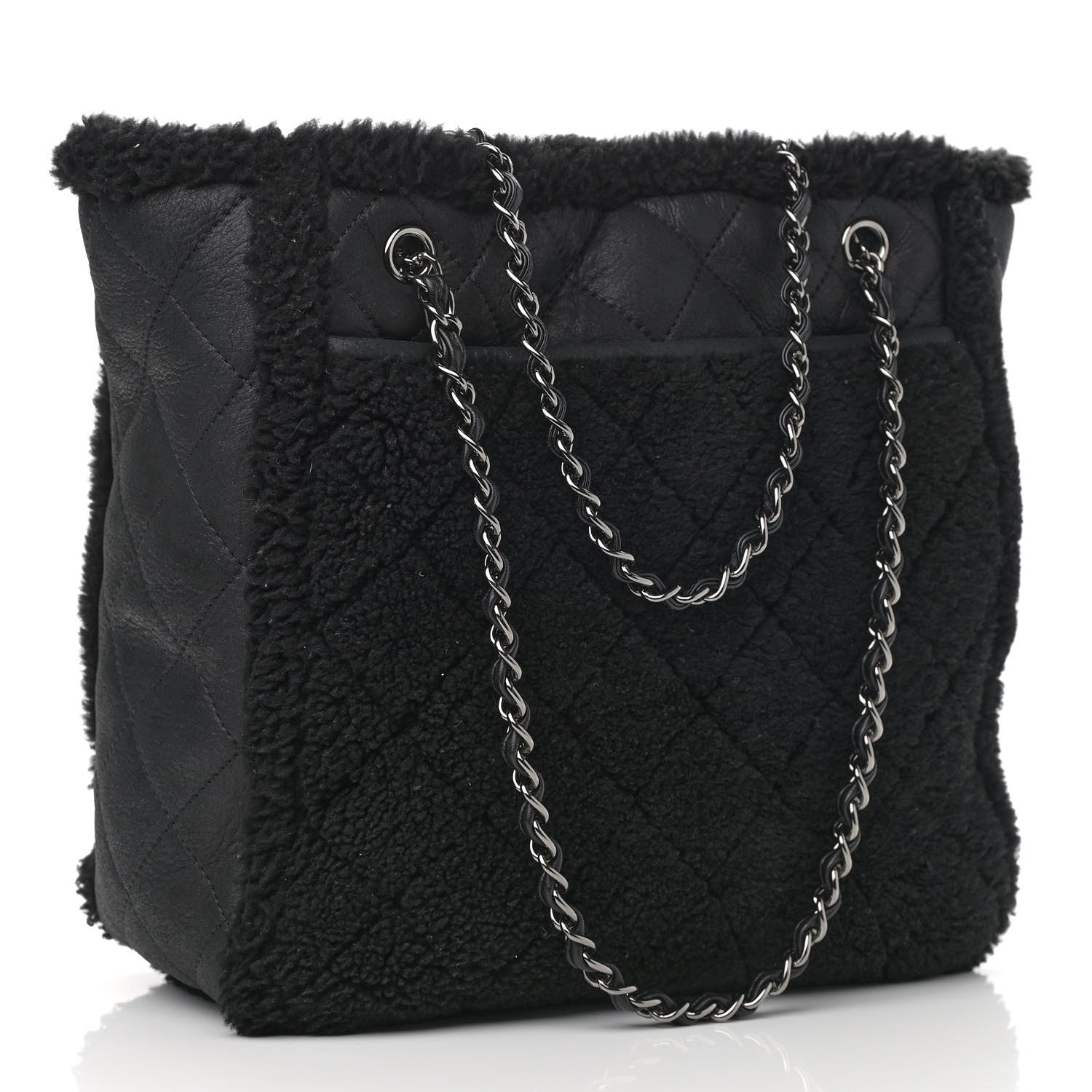 Chanel Lambskin Shearling Large Coco Neige Shopping Tote Black 3 of 10