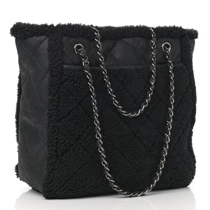 Chanel Lambskin Shearling Large Coco Neige Shopping Tote Black 3 of 10