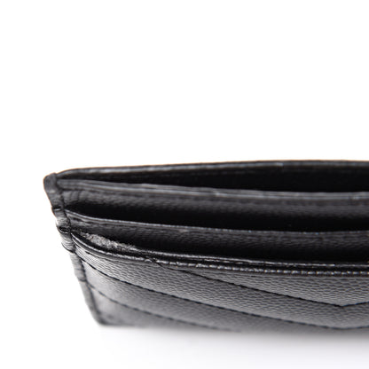 Saint Laurent Grain De Poudre Matelasse Chevron Monogram Credit Card Case Black 9 of 9