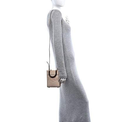 Fendi Vitello King Plexiglass Logo Embossed Mini Fendi Sunshine Shopper Tote Poudre 2 of 10