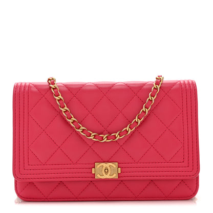 Chanel Lambskin Quilted Boy Wallet On Chain WOC Dark Pink 1 of 11