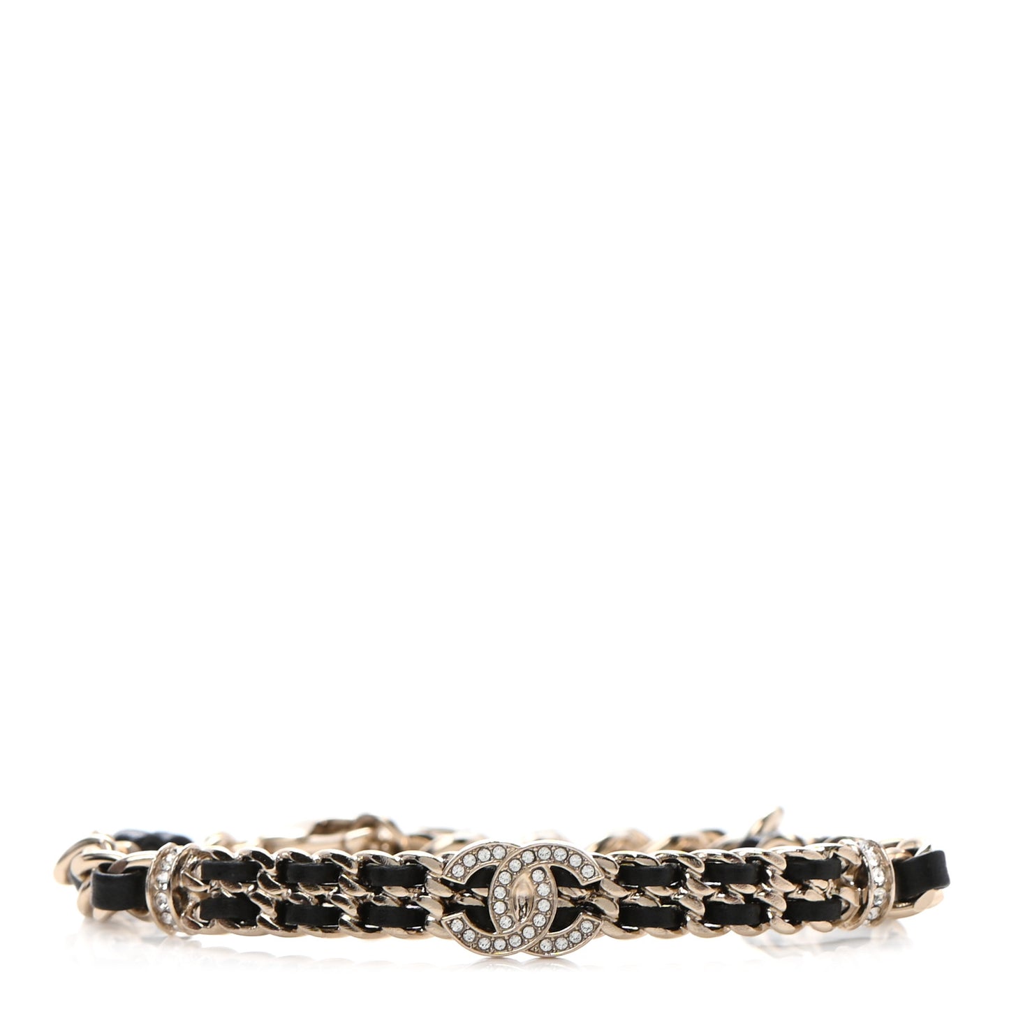 Lambskin Crystal CC Chain Bracelet Gold Black