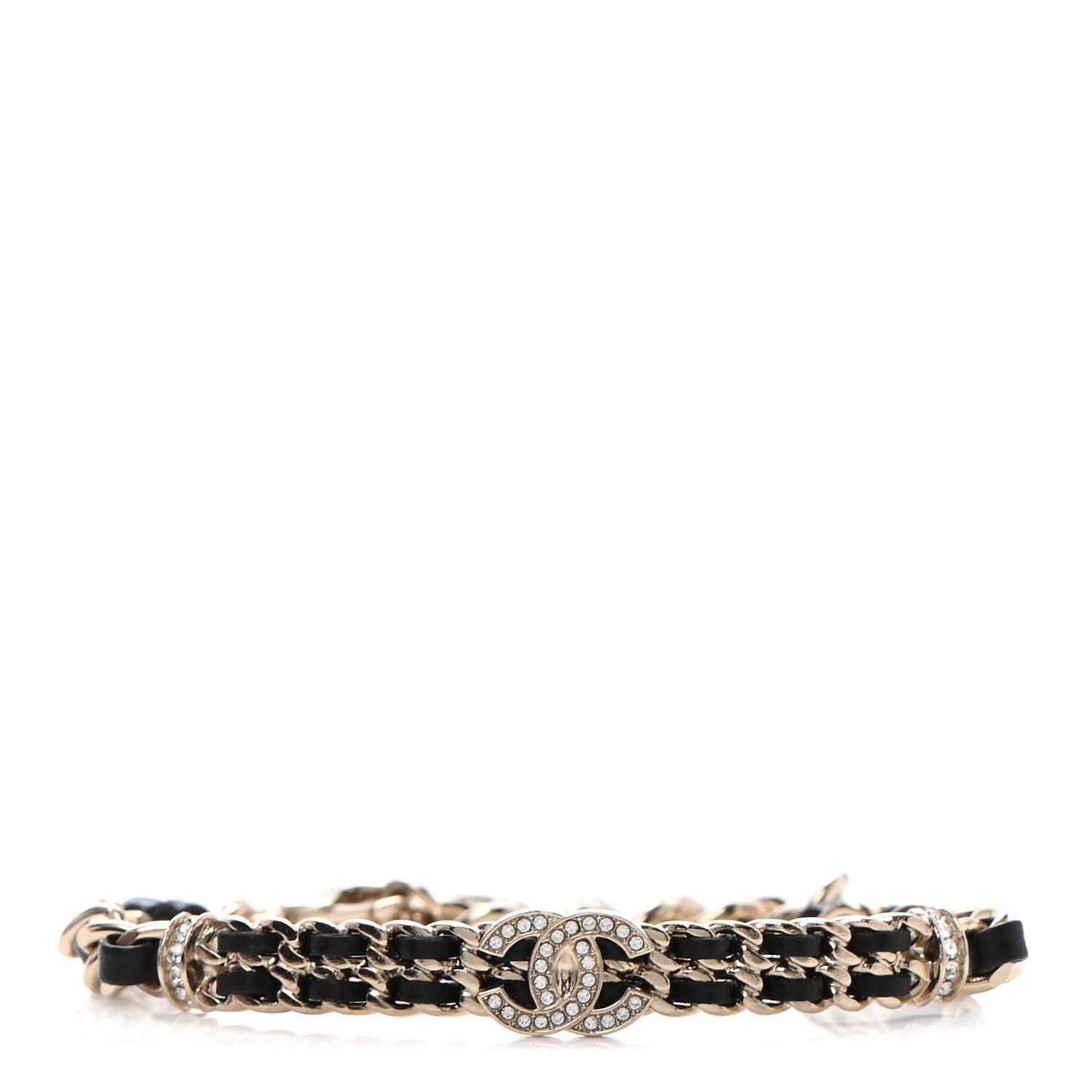 Chanel Lambskin Crystal CC Chain Bracelet Gold Black 1 of 4
