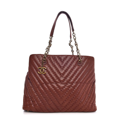 Chanel Iridescent Calfskin Chevron Quilted Surpique Tote Burgundy 1 of 18