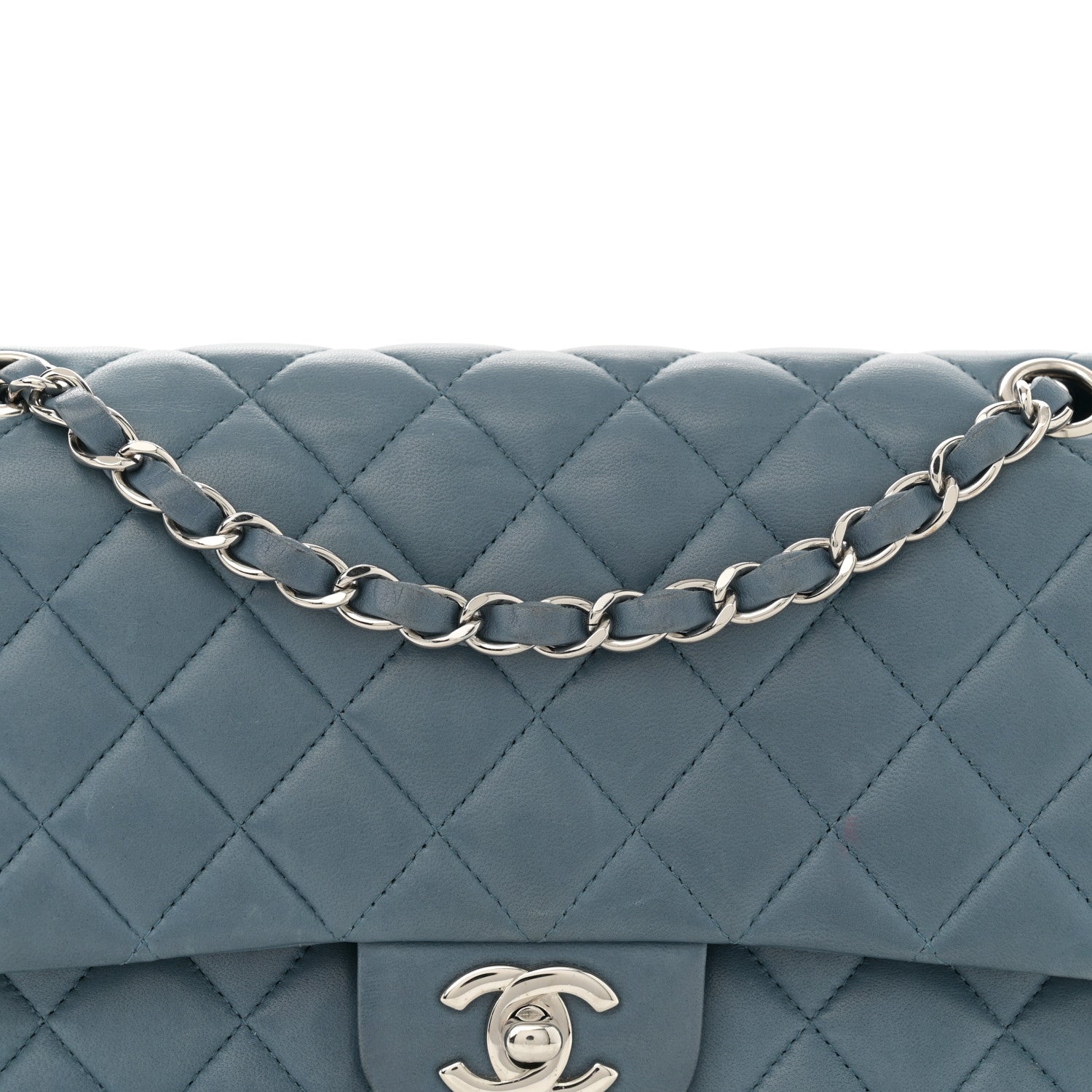 Chanel Lambskin Quilted Medium Double Flap Blue 8 of 11