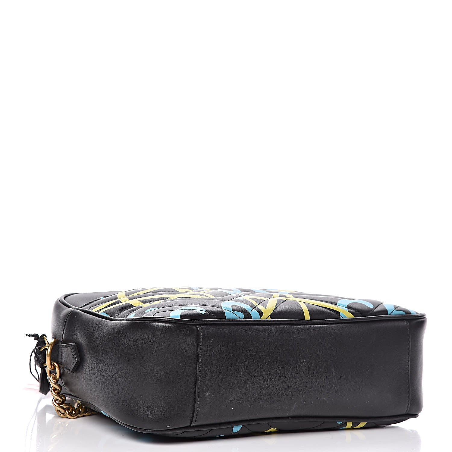 Gucci Calfskin Matelasse GucciGhost Medium GG Marmont Chain Shoulder Bag Black New Acquamarine 4 of 11